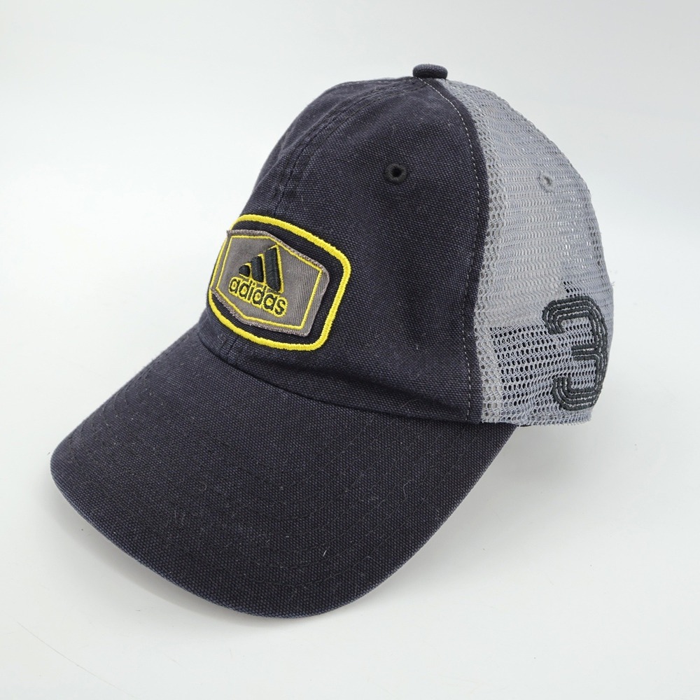 Adidas Trucker Hat Black Grey Yellow Logo Snapback Mesh Cap Mens OSFM Flaw